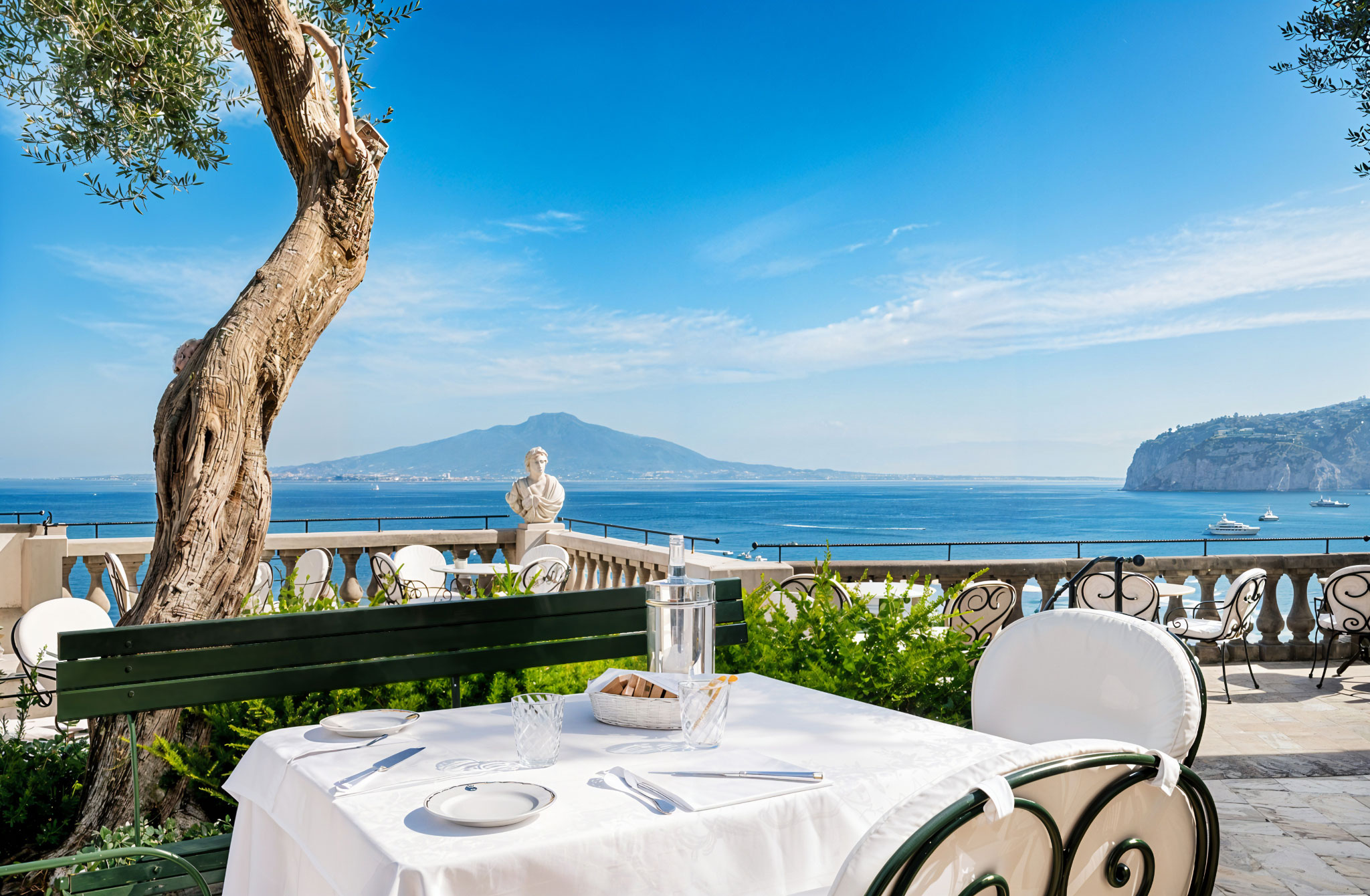 Terrazza Vittoria terrace restaurant overlooking the Gulf of Naples in Sorrento